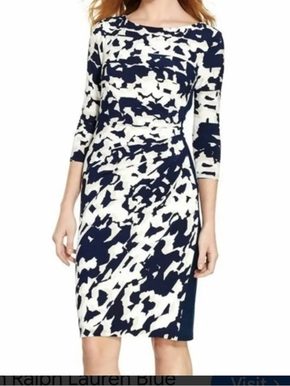 Lauren Ralph Lauren Navy and White Abstract Print Sheath Dress. Size 8